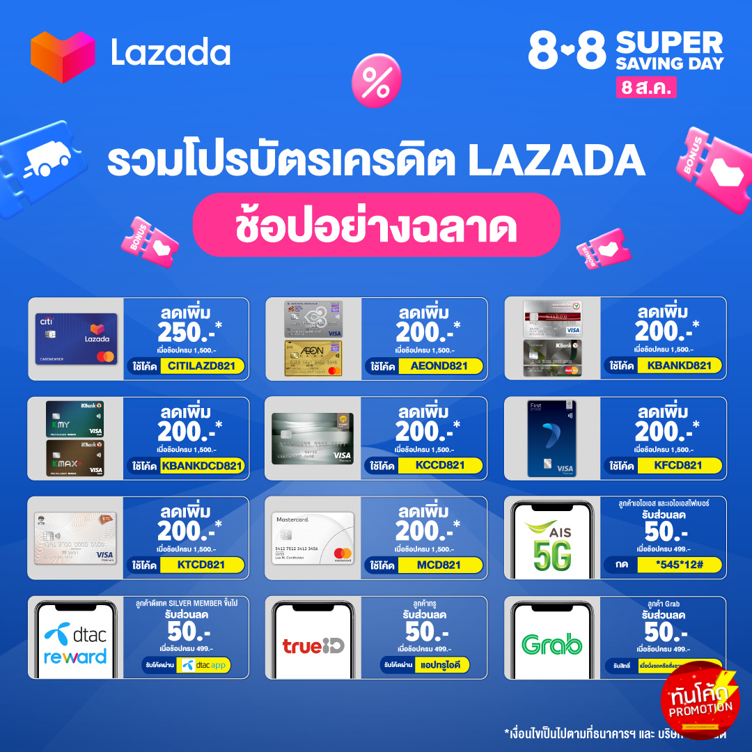 ส่วนลดจากบัตรเครดิต lazada 8.8